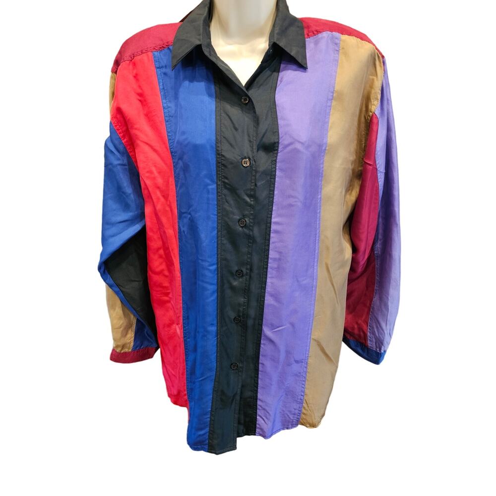 Stunt collections size S (oversized) 90s retro color block 100% silk button up